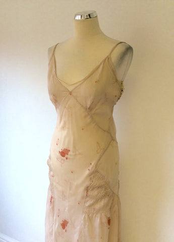MULBERRY NUDE & APRICOT PRINT SILK LONG STRAPPY DRESS SIZE 10
