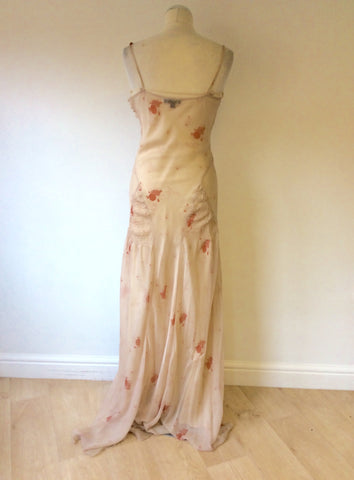 MULBERRY NUDE & APRICOT PRINT SILK LONG STRAPPY DRESS SIZE 10