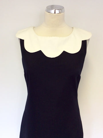 HOBBS NAVY BLUE & WHITE DETACHABLE COLLARED DRESS SIZE 10