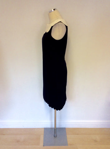 HOBBS NAVY BLUE & WHITE DETACHABLE COLLARED DRESS SIZE 10