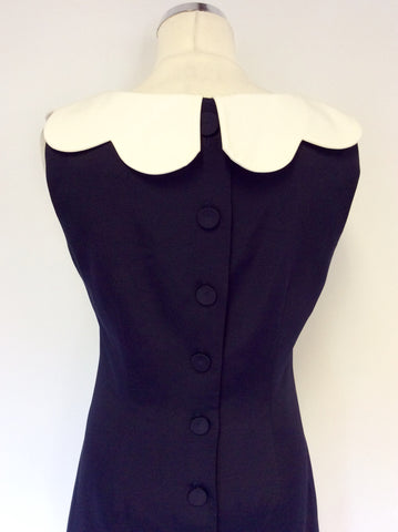 HOBBS NAVY BLUE & WHITE DETACHABLE COLLARED DRESS SIZE 10