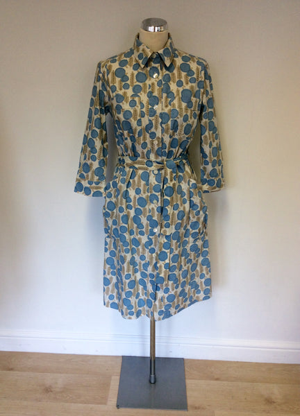 MULBERRY BLUE,BEIGE & WHITE FLORAL PRINT COTTON DRESS SIZE 10