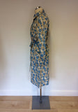 MULBERRY BLUE,BEIGE & WHITE FLORAL PRINT COTTON DRESS SIZE 10