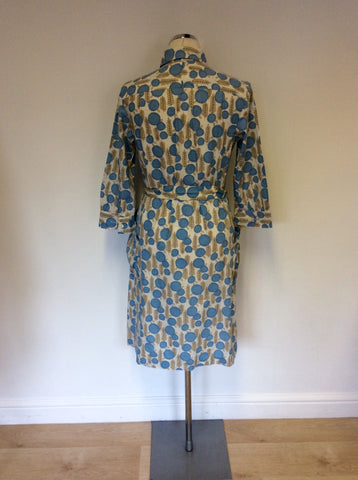MULBERRY BLUE,BEIGE & WHITE FLORAL PRINT COTTON DRESS SIZE 10