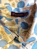 MULBERRY BLUE,BEIGE & WHITE FLORAL PRINT COTTON DRESS SIZE 10