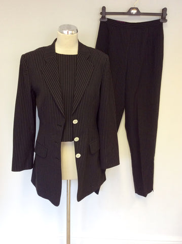 VINTAGE MULBERRY ROGER SAUL CHARCOAL PINSTRIPE 3 PIECE SUIT SIZE 10