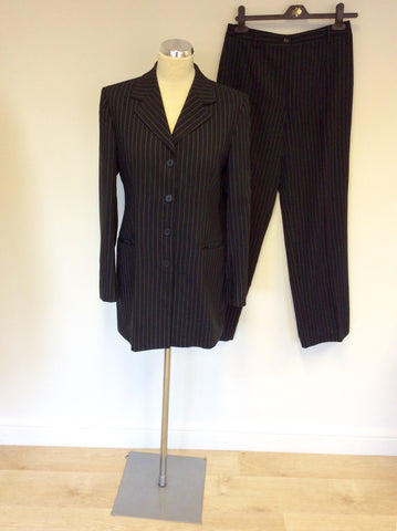 MULBERRY DARK BLUE PINSTRIPE WOOL 2 PAIR OF TROUSER SUIT SIZE 8/10