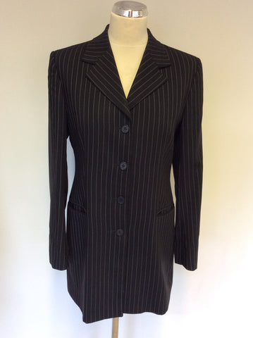 MULBERRY DARK BLUE PINSTRIPE WOOL 2 PAIR OF TROUSER SUIT SIZE 8/10