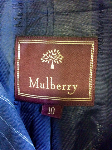 MULBERRY DARK BLUE PINSTRIPE WOOL 2 PAIR OF TROUSER SUIT SIZE 8/10