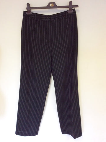 MULBERRY DARK BLUE PINSTRIPE WOOL 2 PAIR OF TROUSER SUIT SIZE 8/10