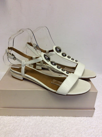 BRAND NEW WALLIS WHITE LEATHER & SILVER TRIM SANDALS SIZE 6/39