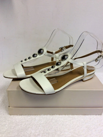 BRAND NEW WALLIS WHITE LEATHER & SILVER TRIM SANDALS SIZE 6/39