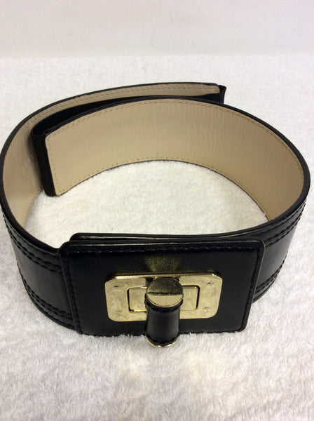 REISS BLACK LEATHER TWIST LOCK FASTEN 2 INCH BELT