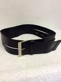 HOBBS WIDE BLACK LEATHER 2 STRAP SILVER BUCKLE BELT SIZE L