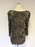 HOBBS LEOPARD PRINT SCOOP NECK 3/4 SLEEVE TOP SIZE L
