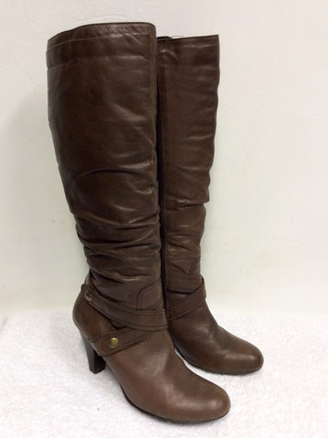 PIERRE CARDIN BROWN LEATHER KNEE LENGTH BOOTS SIZE 7/40