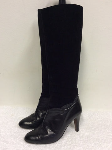 VINTAGE ROSETA BY JUAN TRAID BLACK SUEDE & LEATHER KNEE LENGTH BOOTS SIZE 4/37
