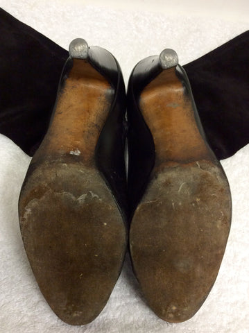 VINTAGE ROSETA BY JUAN TRAID BLACK SUEDE & LEATHER KNEE LENGTH BOOTS SIZE 4/37