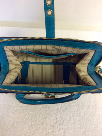 LIMITED EDITION LOUIS VUITTON SAC DE NUIT TURQOUISE OSTRICH LEATHER & BEIGE CANVAS TOP HANDLE BAG