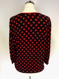 HOBBS DARK BROWN & RED SPOT COTTON CARDIGAN SIZE 16