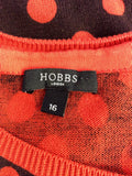 HOBBS DARK BROWN & RED SPOT COTTON CARDIGAN SIZE 16