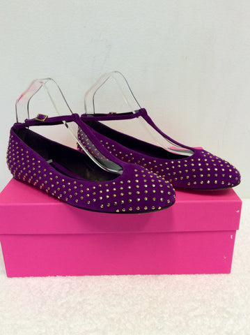 BRAND NEW MULBERRY PLUM GOLD STUUDED T BAR SUEDE FLATS SIZE 6/39