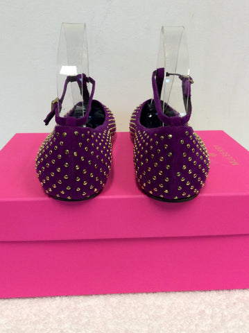 BRAND NEW MULBERRY PLUM GOLD STUUDED T BAR SUEDE FLATS SIZE 6/39