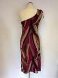 Diva Reds, Beige & Gold Sparkle One Shoulder Stretch Dress Size M