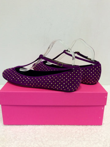BRAND NEW MULBERRY PLUM GOLD STUUDED T BAR SUEDE FLATS SIZE 6/39