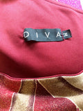 Diva Reds, Beige & Gold Sparkle One Shoulder Stretch Dress Size M