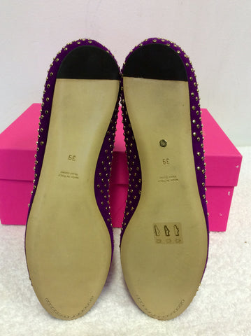 BRAND NEW MULBERRY PLUM GOLD STUUDED T BAR SUEDE FLATS SIZE 6/39