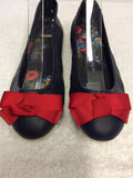 JOULES DARK BLUE & RED BOW TRIM LEATHER BALLERINA FLATS SIZE 5.5