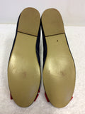 JOULES DARK BLUE & RED BOW TRIM LEATHER BALLERINA FLATS SIZE 5.5
