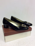 BRAND NEW K BY CLARKS BLACK PATENT LEATHER BUCKLE TRIM HEELS SIZE 5/38