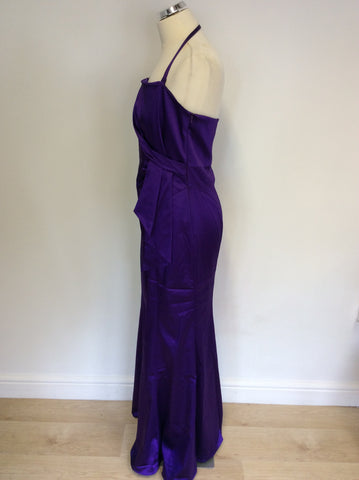 Coast Purple Satin Full Length Strapless Evening Dress Size 14
