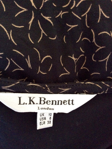 LK BENNETT BLACK & BEIGE FLORAL PRINT WRAP DRESS SIZE 10