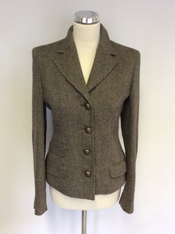 LIU JEANS BROWN WEAVE WOOL BLEND JACKET SIZE 42 UK 10