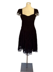 KAREN MILLEN BLACK BROIDERY ANGLAISE COTTON DRESS SIZE 10