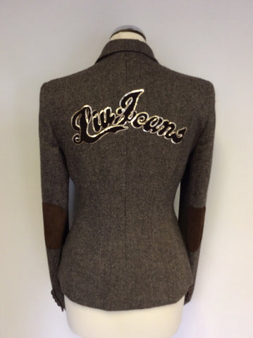 LIU JEANS BROWN WEAVE WOOL BLEND JACKET SIZE 42 UK 10