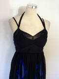 Karen Millen Black & Blue Print Silk Strappy Dress Size 10