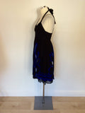 Karen Millen Black & Blue Print Silk Strappy Dress Size 10