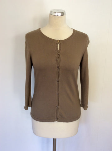 HOBBS LIGHT BROWN CREW NECK CARDIGAN SIZE 10