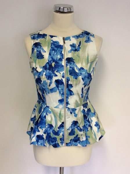 KAREN MILLEN TURQOUISE & WHITE PRINT ZIP UP TOP SIZE 10
