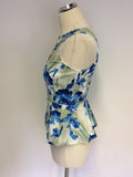 KAREN MILLEN TURQOUISE & WHITE PRINT ZIP UP TOP SIZE 10