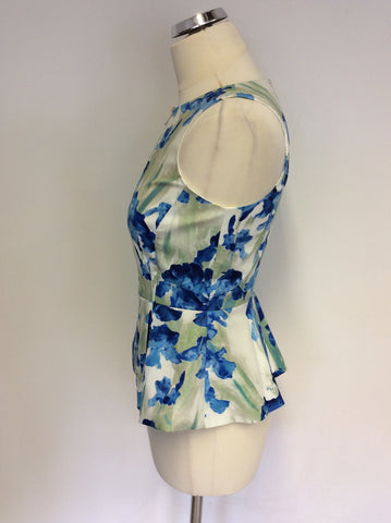 KAREN MILLEN TURQOUISE & WHITE PRINT ZIP UP TOP SIZE 10