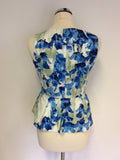 KAREN MILLEN TURQOUISE & WHITE PRINT ZIP UP TOP SIZE 10