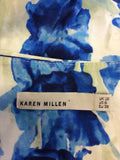 KAREN MILLEN TURQOUISE & WHITE PRINT ZIP UP TOP SIZE 10