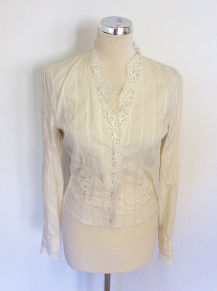 MARCCAIN IVORY COTTON & SILK LACE TRIM BLOUSE SIZE 2 UK 10