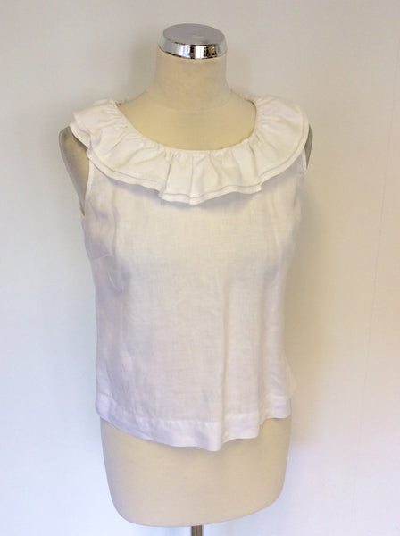 HOBBS WHITE LINEN FRILL TRIM SLEEVELESS TOP SIZE 8
