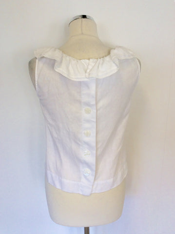 HOBBS WHITE LINEN FRILL TRIM SLEEVELESS TOP SIZE 8